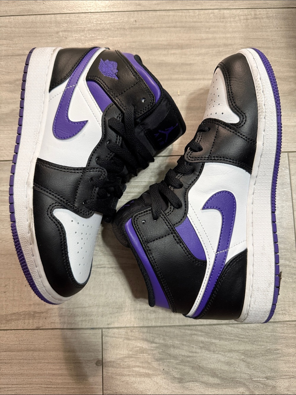 Nike Air Jordan 1 Mid Black White Purple Sneakers